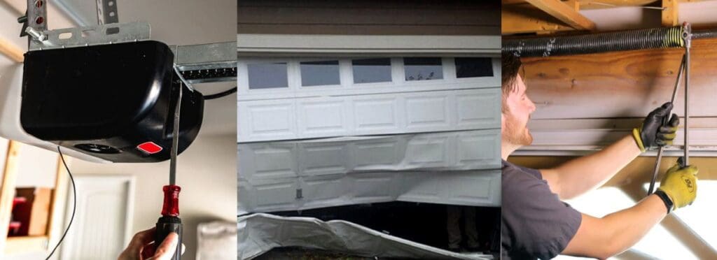 a collage of different issues with a garage door